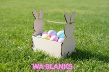 Load image into Gallery viewer, Wooden rabbit-shaped planter on a wooden surface with a textured wall in the background.