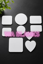 Load image into Gallery viewer, A set of white flat shape cutouts or labels in various geometric forms, including circles, rectangles, and hearts, arranged on a dark textured background.