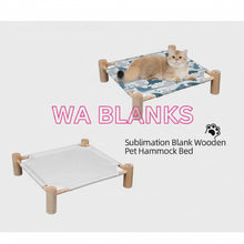 Load image into Gallery viewer, Pet hammock bed with a cat on it, featuring sublimation blank wooden design.
