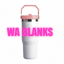 Load image into Gallery viewer, White tumbler with a pink lid on a white background
