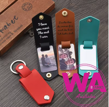 Load image into Gallery viewer, PU Leather Flip Open Keychain with Sublimation Insert

